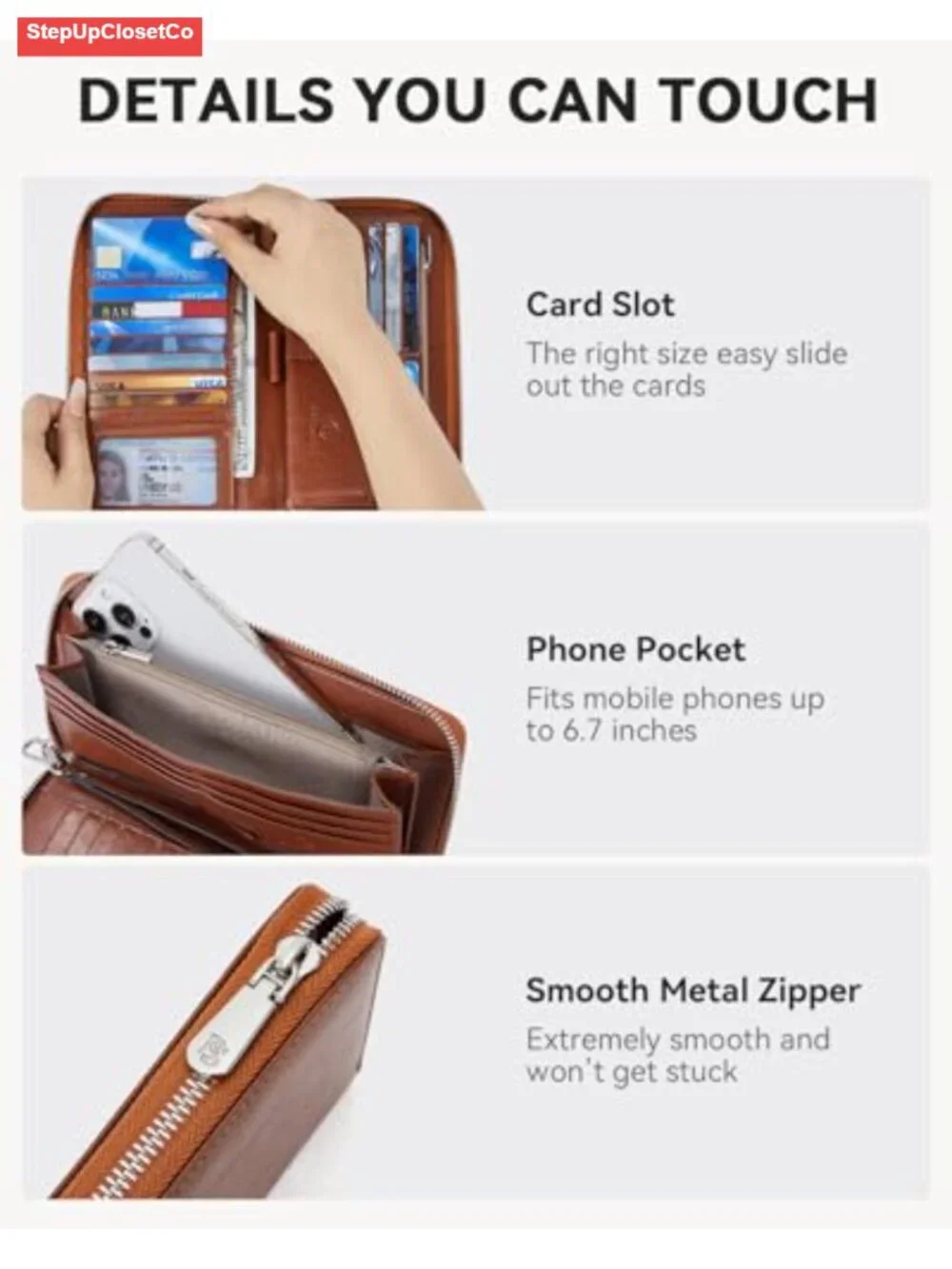 Leather Wallets for Women RFID Blocking Zip Around Clutch Purse with 17 Card